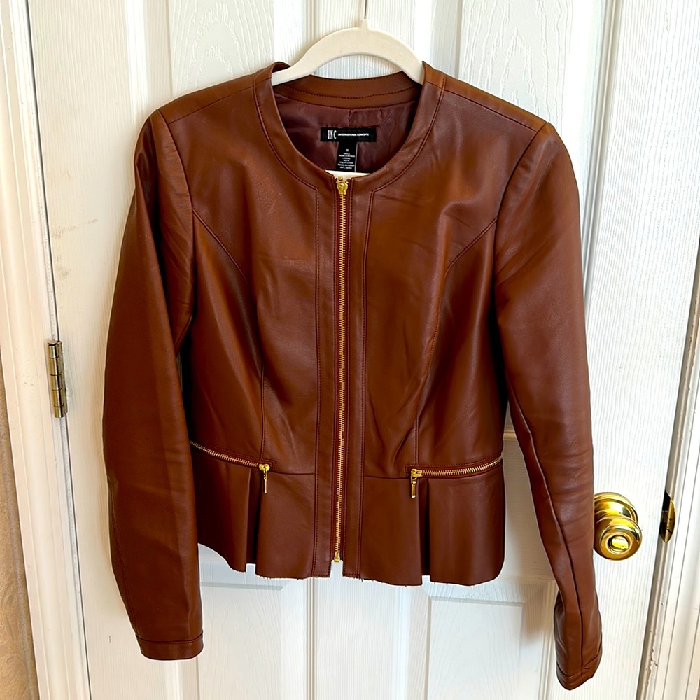 INC International Concepts stylish faux leather brown jacket - Size S